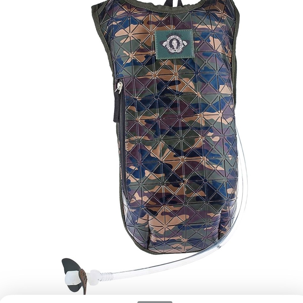 Dan-Pak Hydration Green Camo Campground Rubber Geometric Backpack NWT*No Bladder